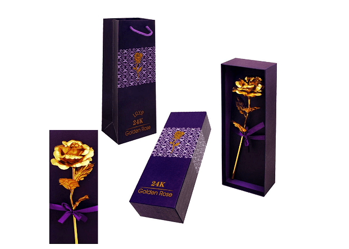 Златна роза Golden Rose, 24Kарата, Кутия, Подаръчна торбичка